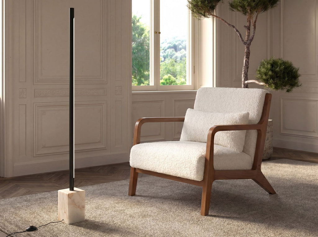 Black steel floor lamp with porcelain marble base