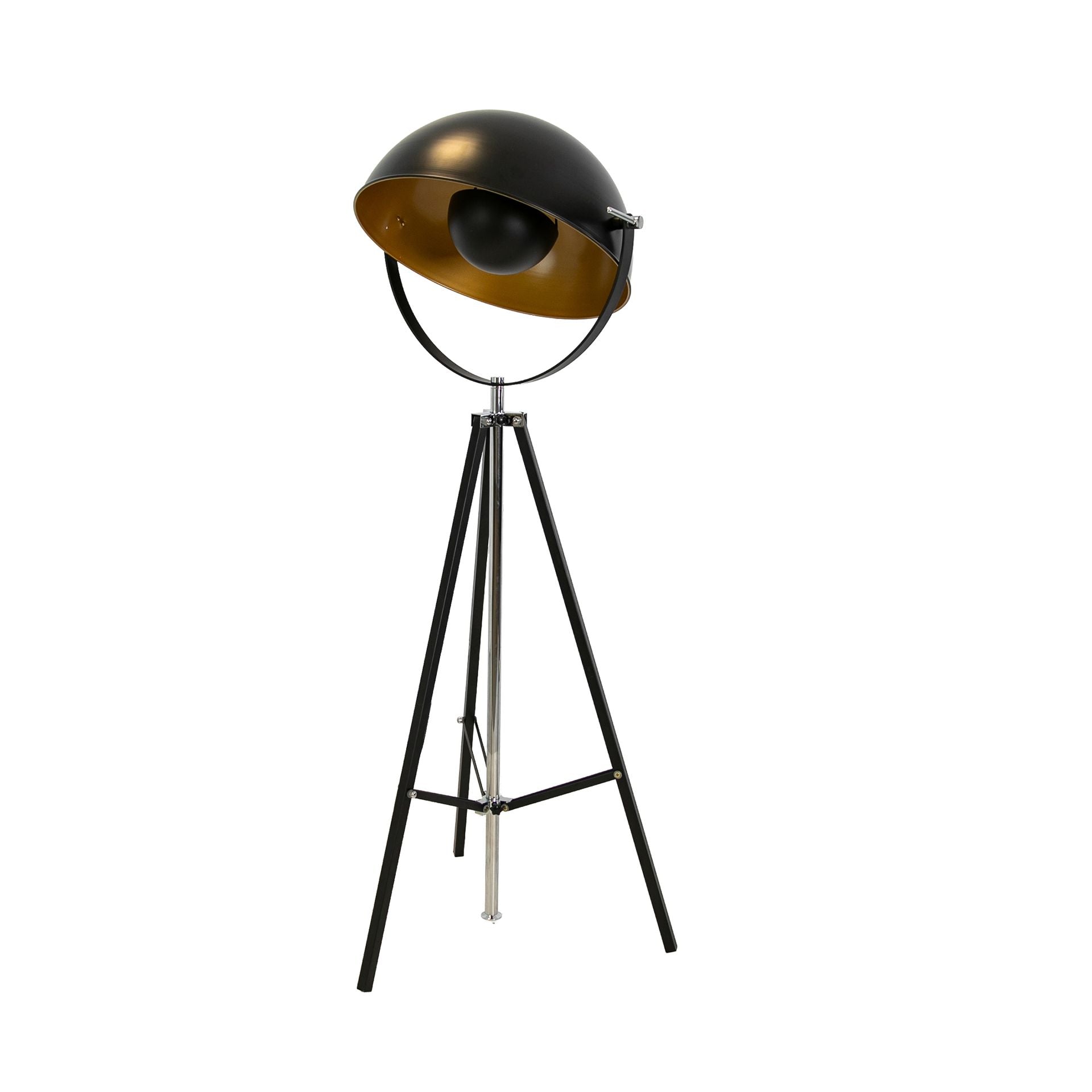 Floor lamp in black steel and polished gold steel