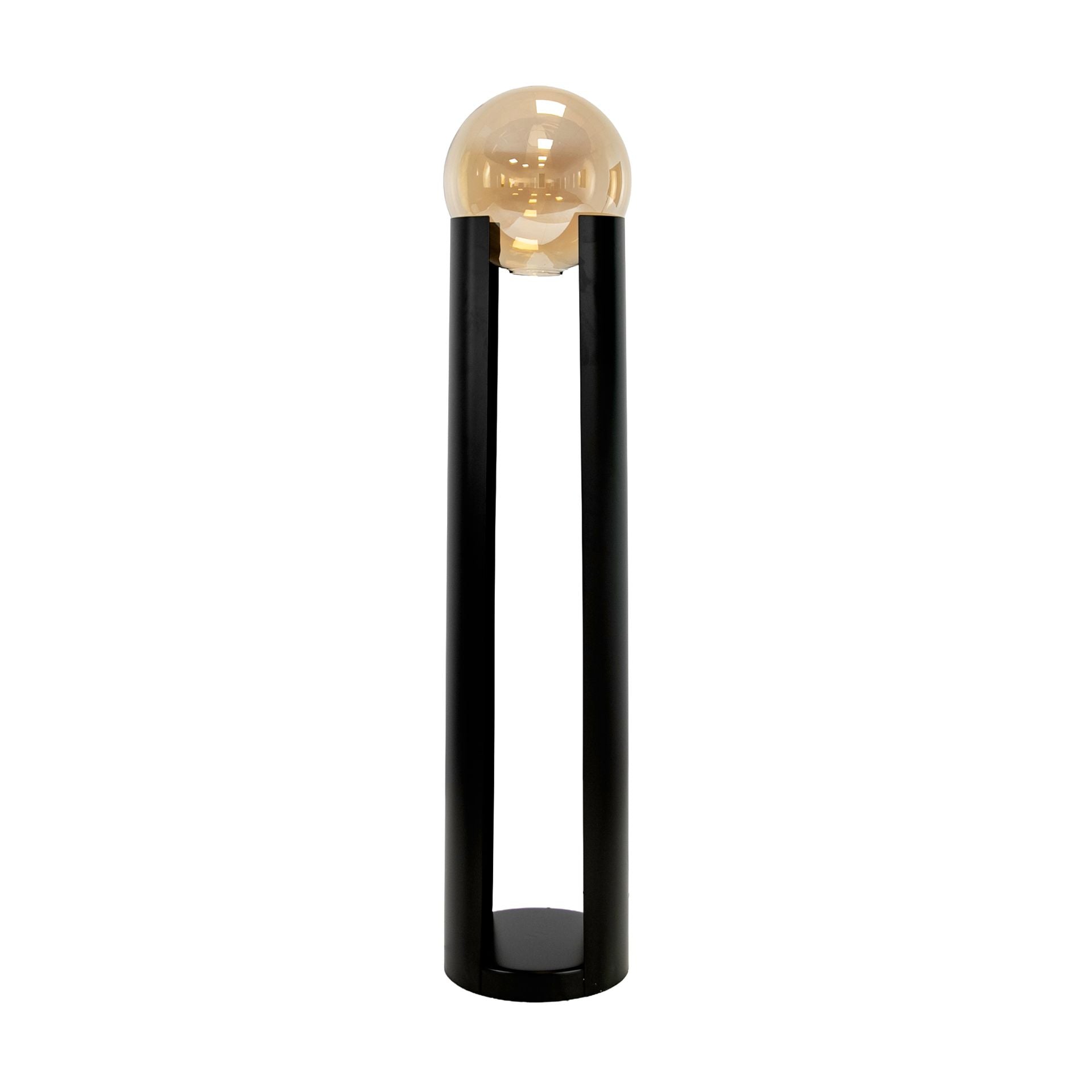Amber Smoked Glass and Black Steel Floor Lamp