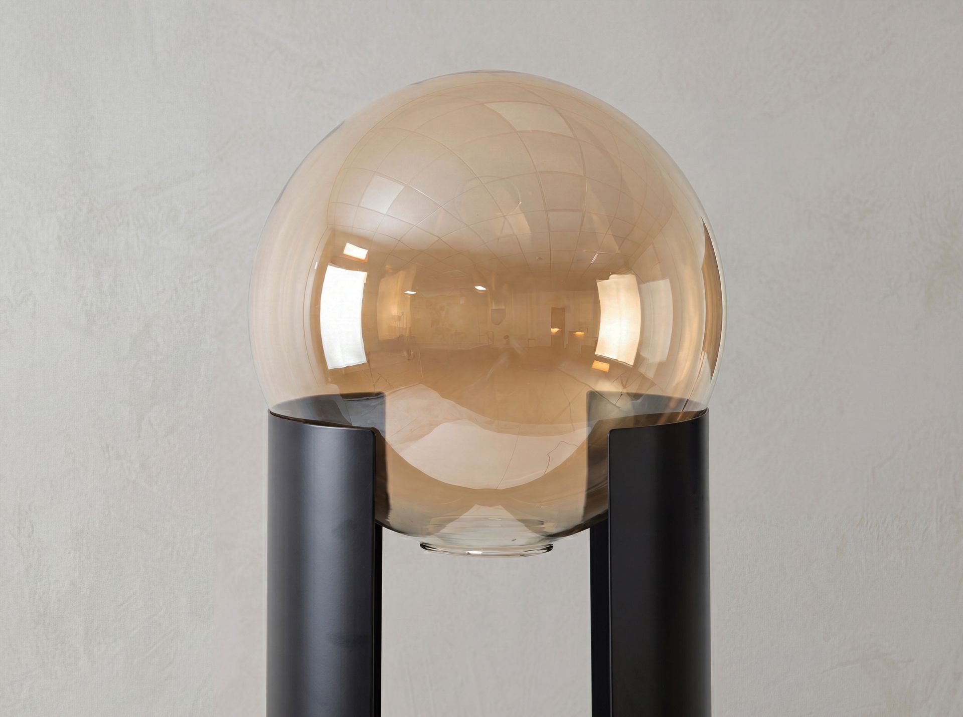 Amber Smoked Glass and Black Steel Floor Lamp