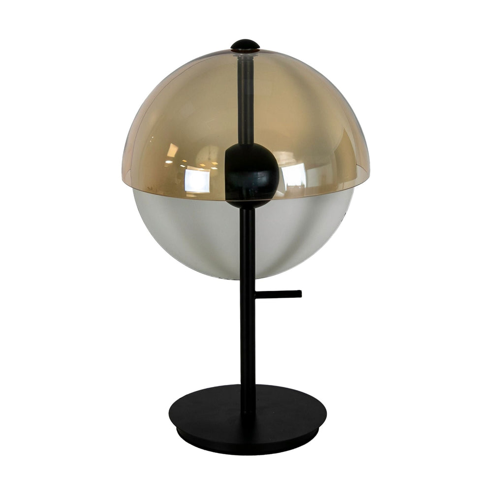Lampada da tavolo in vetro fumé ambrato e acciaio nero e bianco con base in acciaio nero