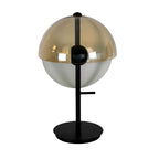 Lampada da tavolo in vetro fumé ambrato e acciaio nero e bianco con base in acciaio nero