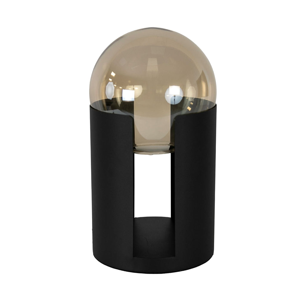 Amber smoked glass and black steel table lamp