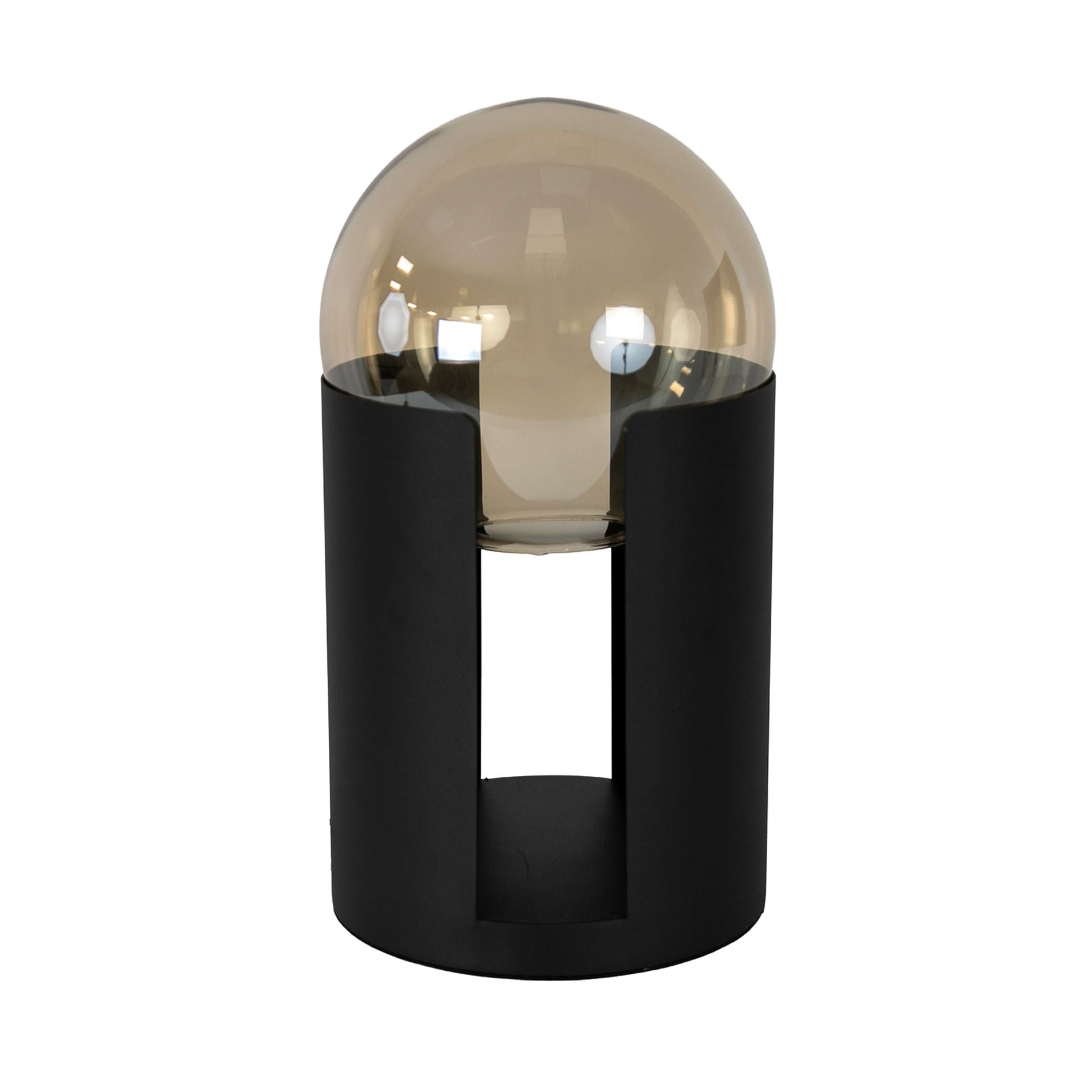 Amber smoked glass and black steel table lamp