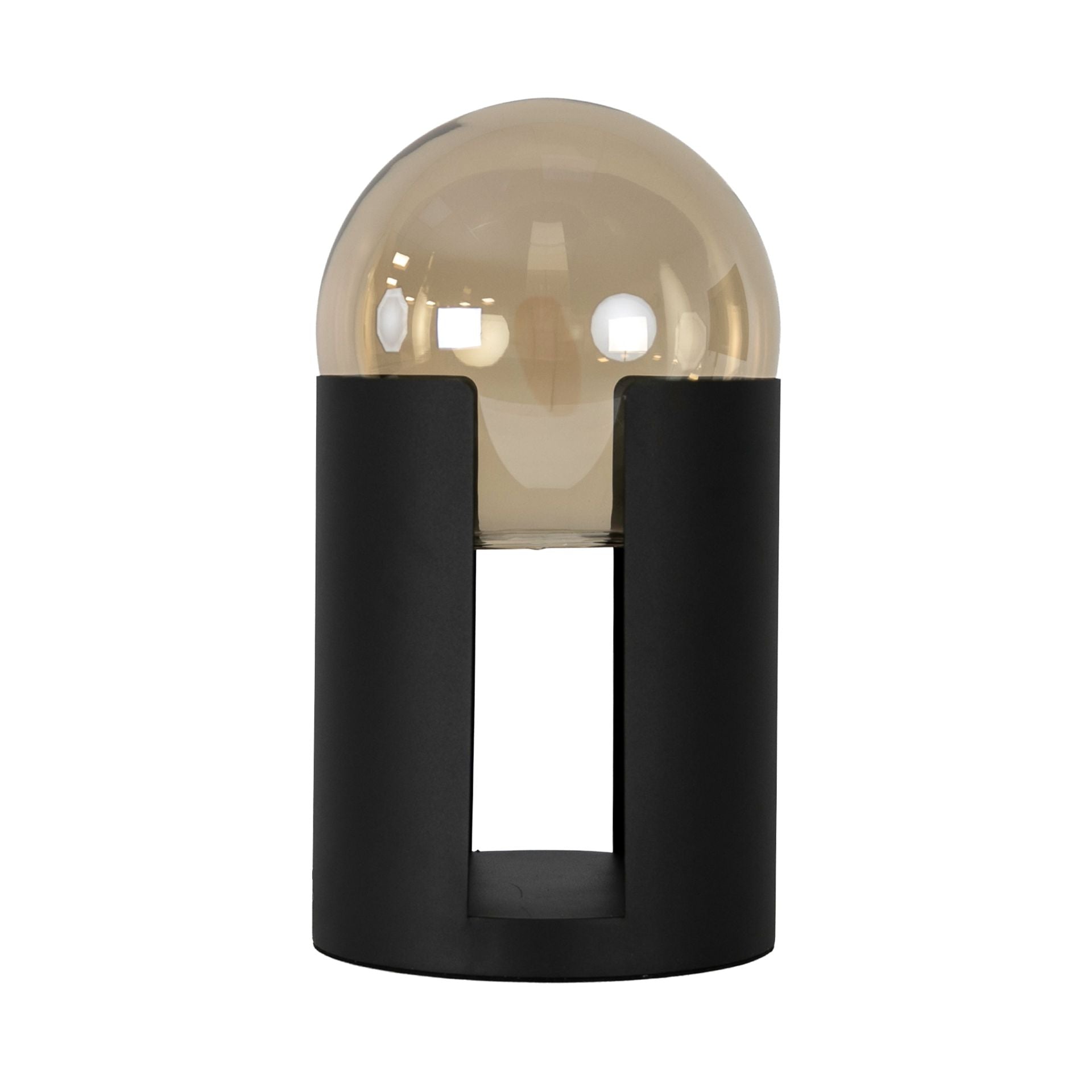 Amber smoked glass and black steel table lamp