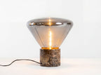 Grey smoked glass and porcelain marble mirror effect table lamp