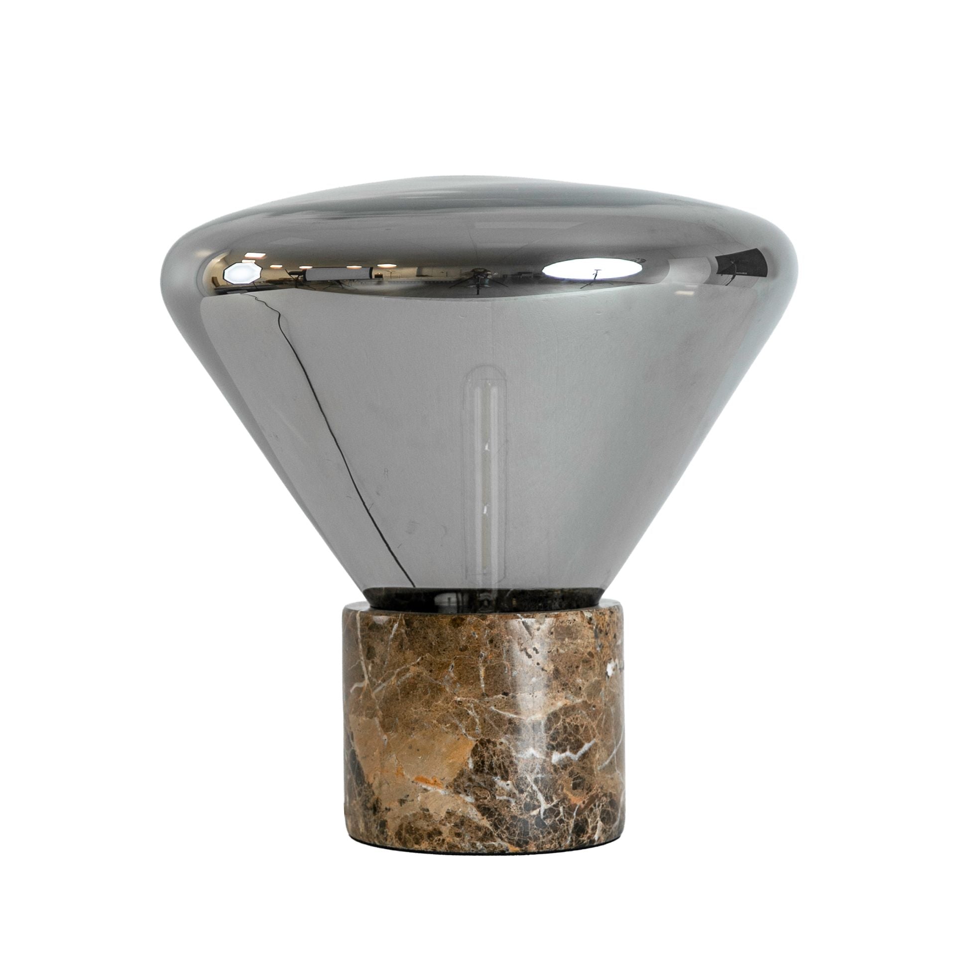 Grey smoked glass and porcelain marble mirror effect table lamp