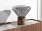 Grey smoked glass and porcelain marble mirror effect table lamp