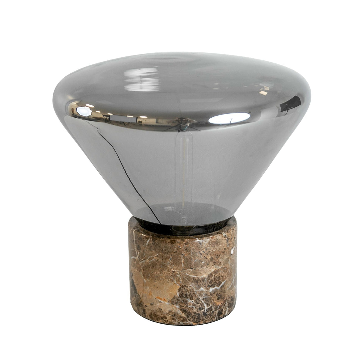 Grey smoked glass and porcelain marble mirror effect table lamp