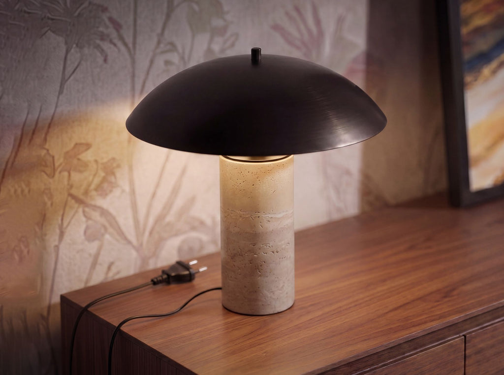 Black steel and porcelain marble table lamp