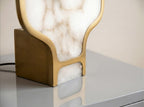 Table lamp in natural Alabaster stone and polished golden steel
