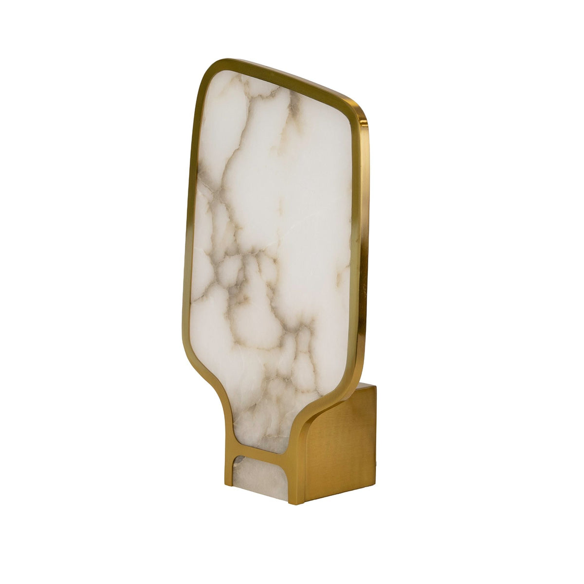 Table lamp in natural Alabaster stone and polished golden steel