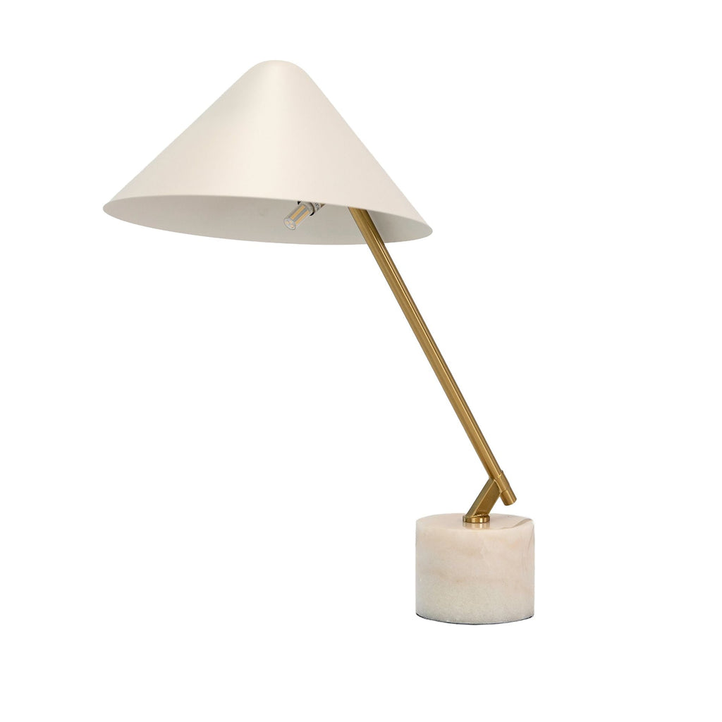 White steel and polished gold steel table lamp with porcelain marble base
