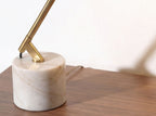 White steel and polished gold steel table lamp with porcelain marble base