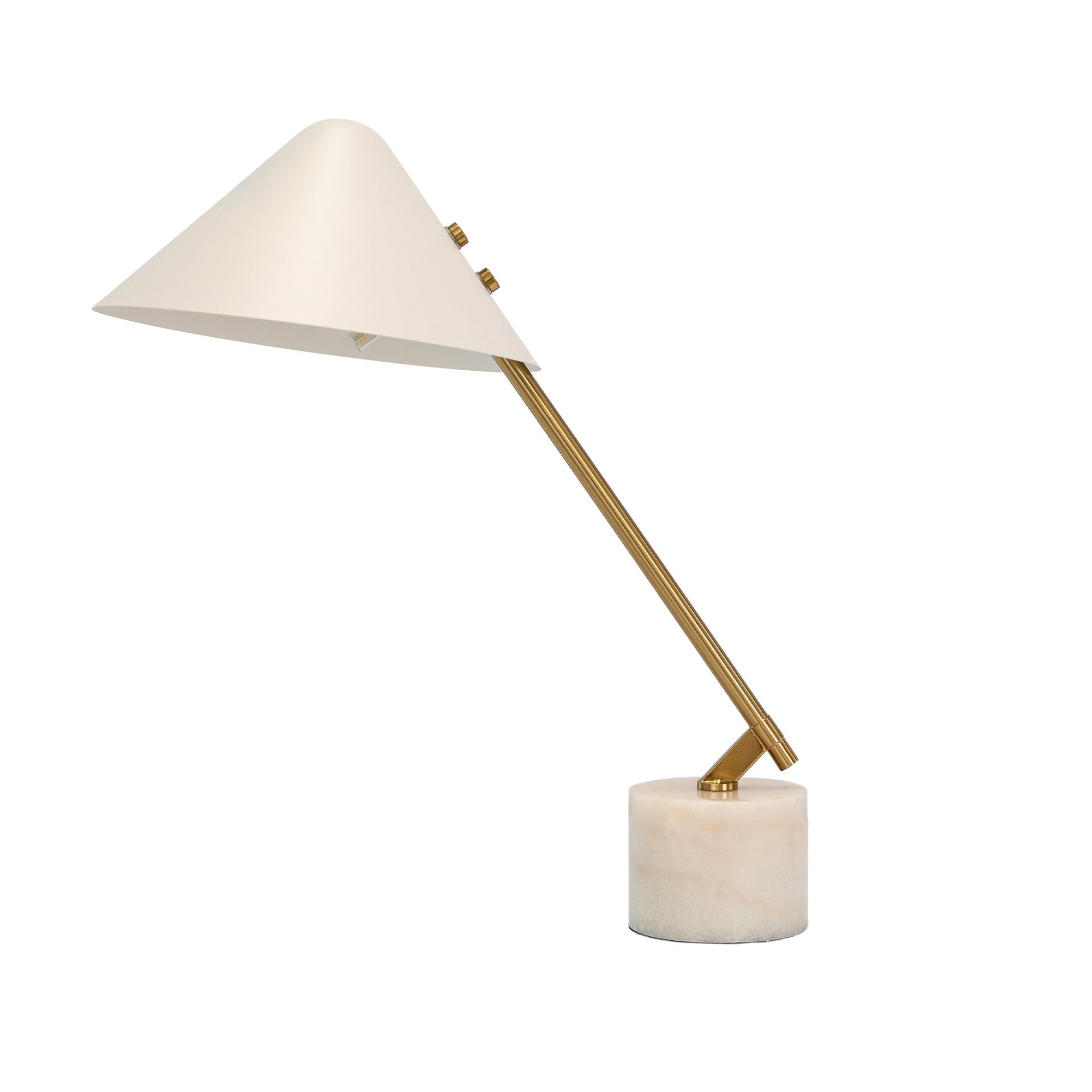 White steel and polished gold steel table lamp with porcelain marble base