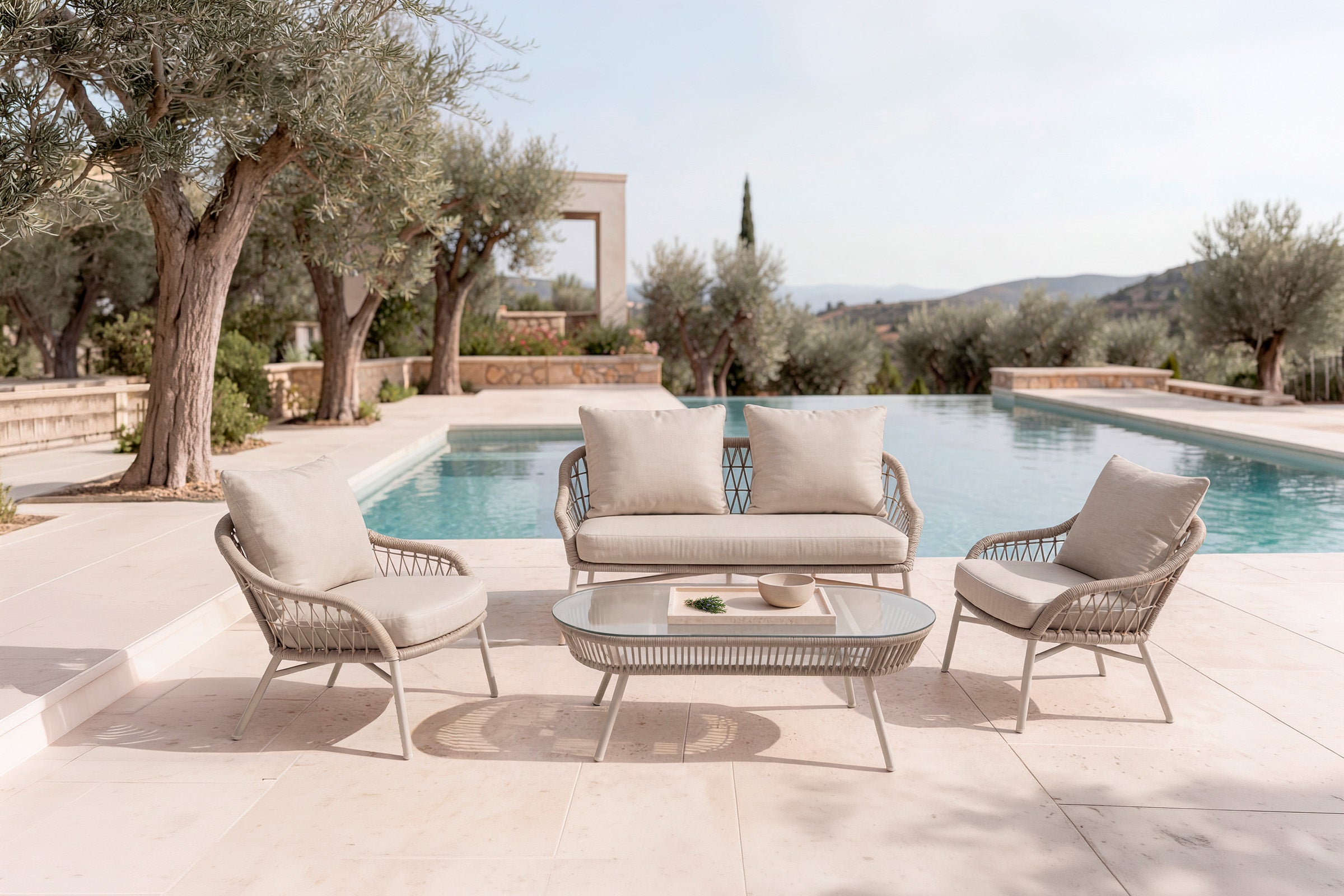 Garden lounge set SALONICA – sofa, 2 armchairs and coffee table