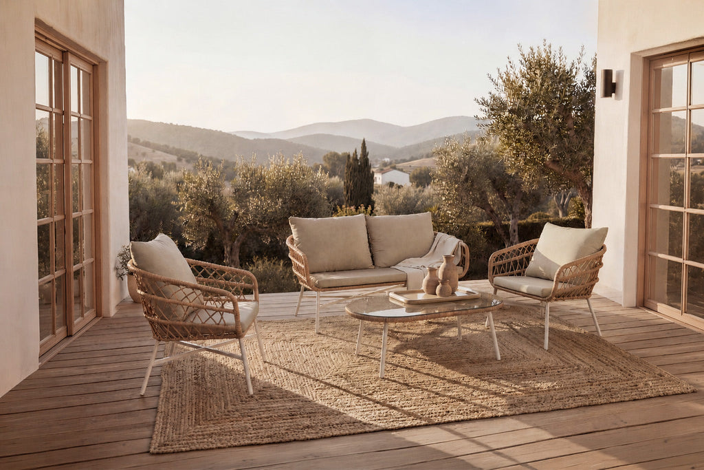 Set da giardino PERUGIA – divano, 2 poltrone e tavolino