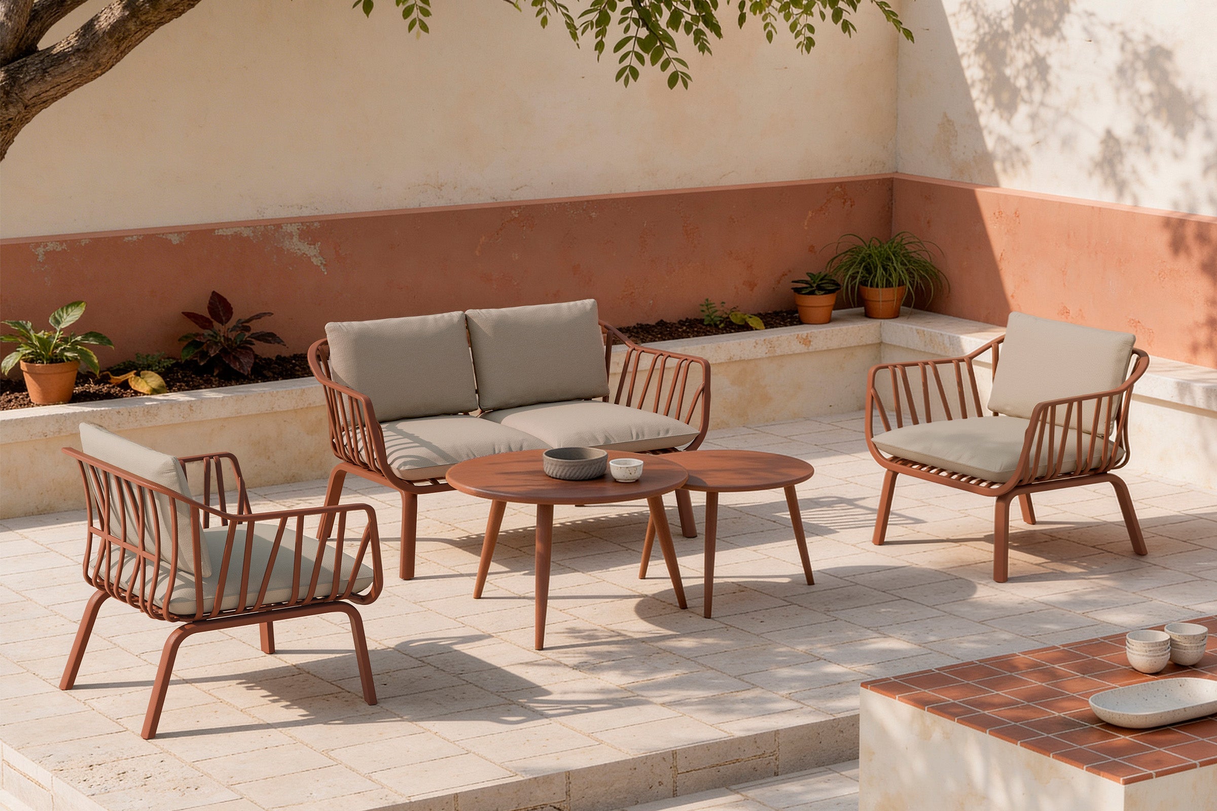 MIKONOS garden lounge set – sofa, 2 armchairs and coffee table