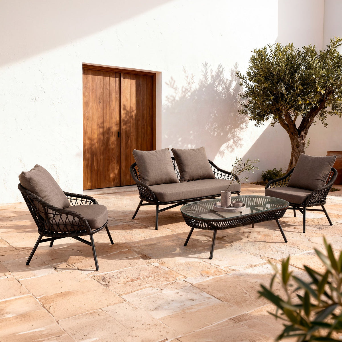 Garden lounge set SALONICA – sofa, 2 armchairs and coffee table