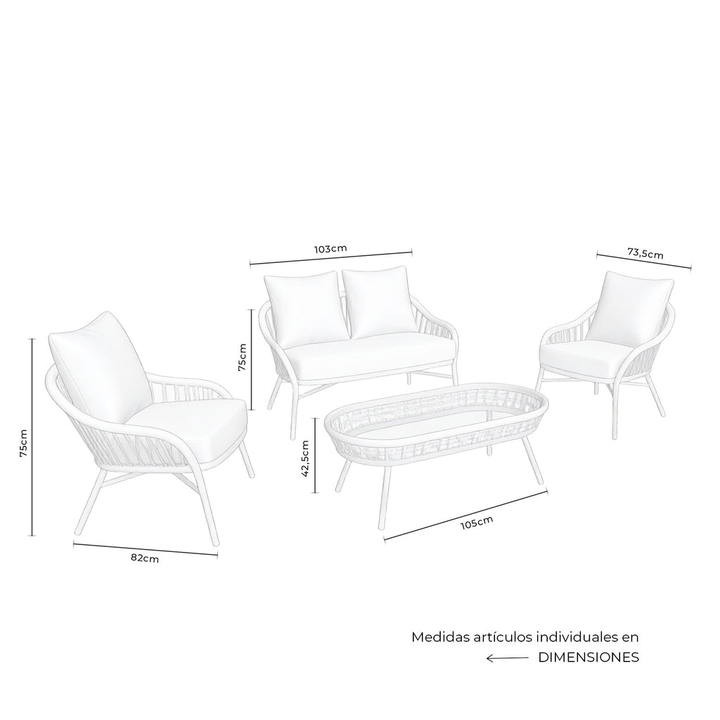 Garden lounge set SALONICA – sofa, 2 armchairs and coffee table