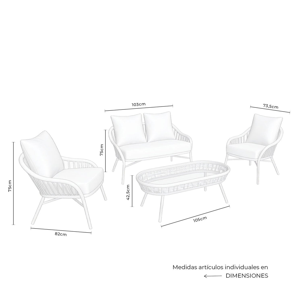 Garden lounge set SALONICA – sofa, 2 armchairs and coffee table