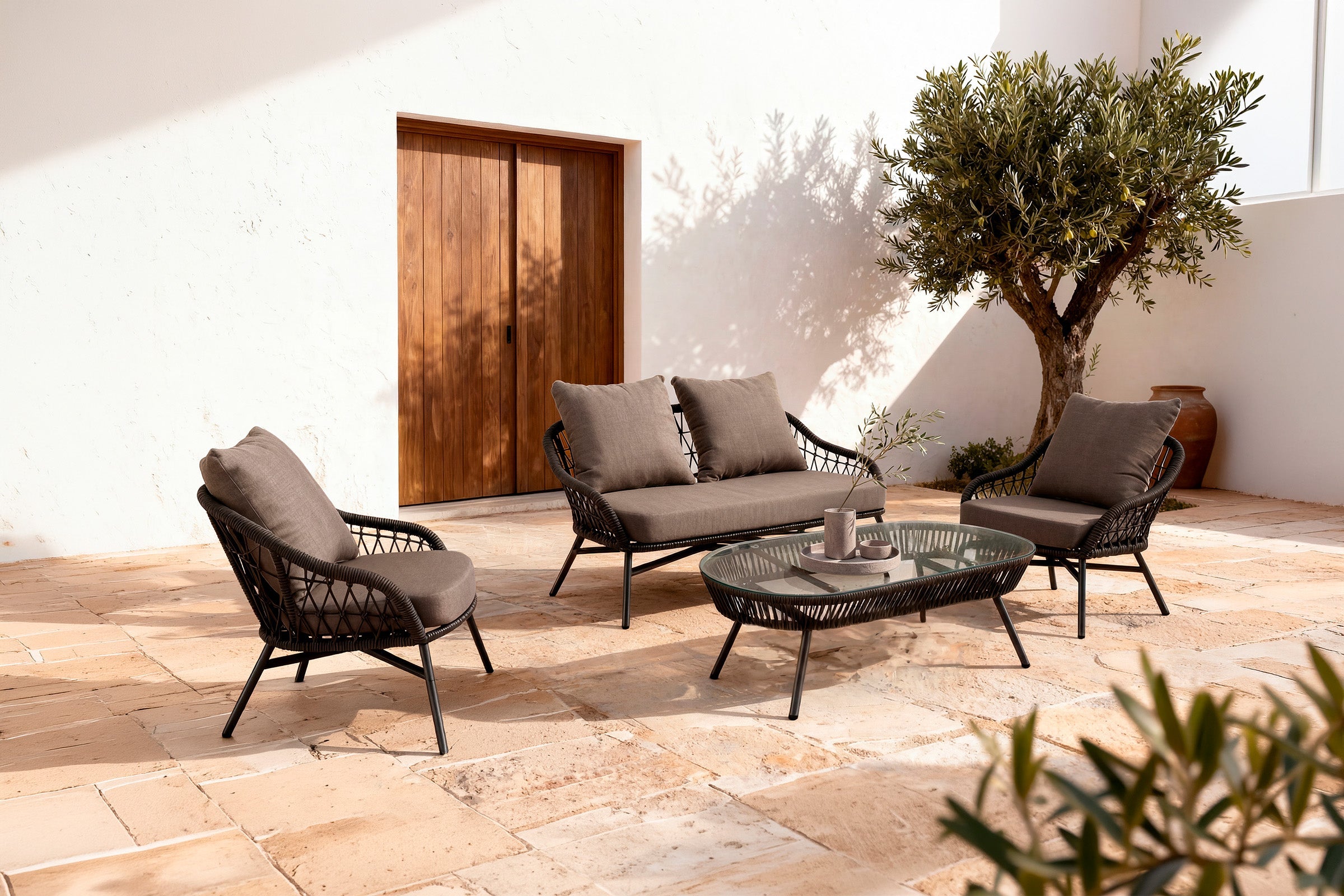Garden lounge set SALONICA – sofa, 2 armchairs and coffee table