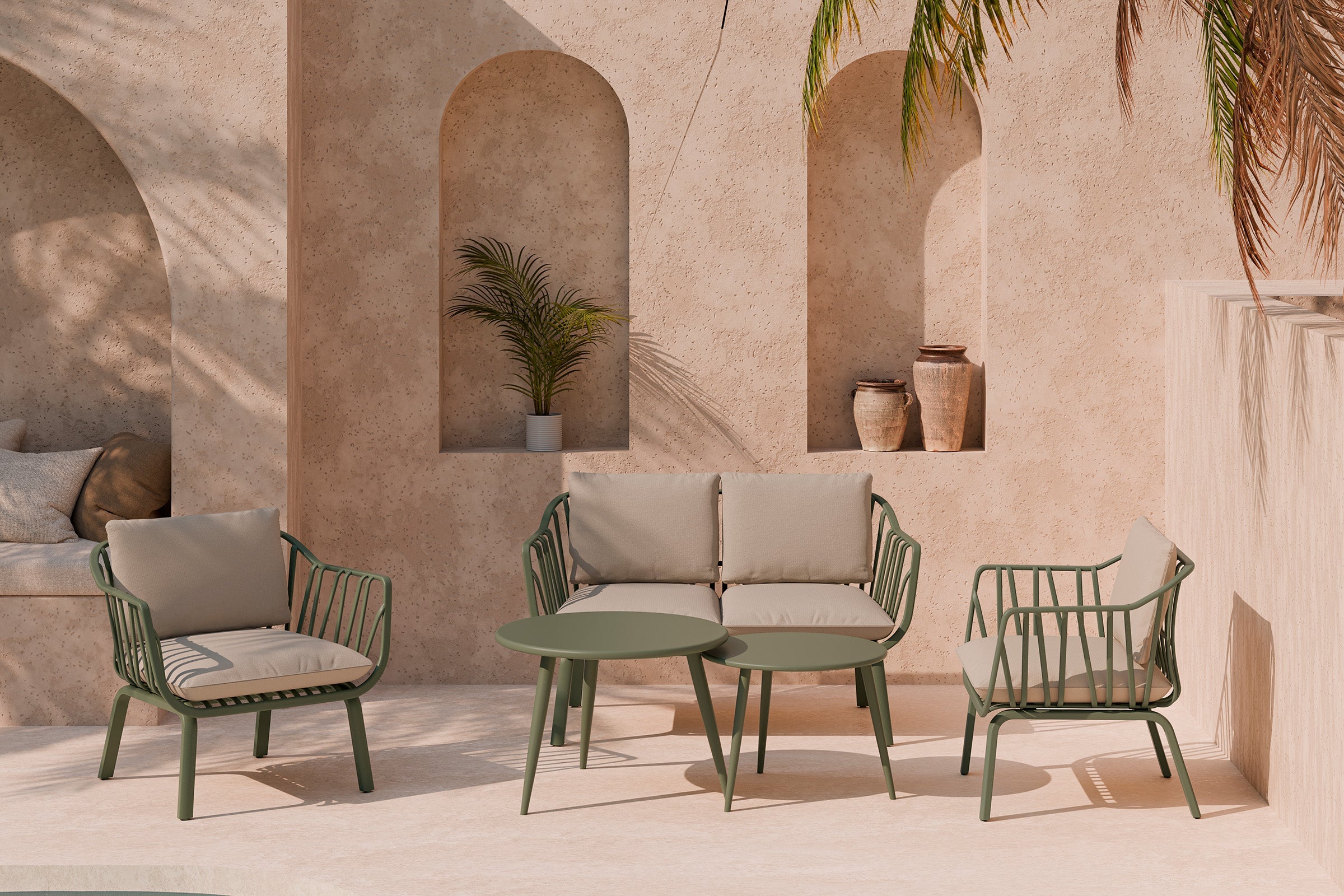 MIKONOS garden lounge set – sofa, 2 armchairs and coffee table
