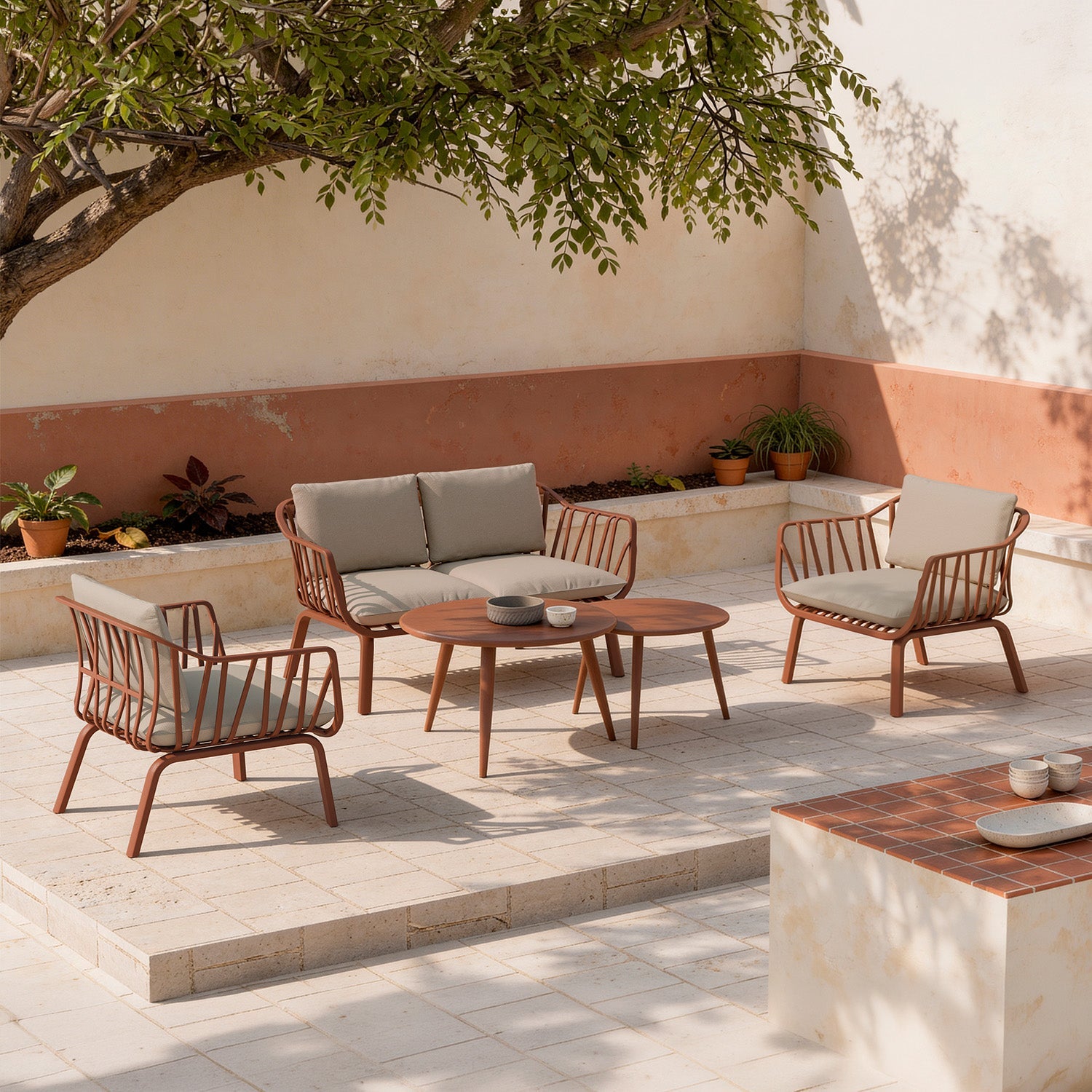 MIKONOS garden lounge set – sofa, 2 armchairs and coffee table