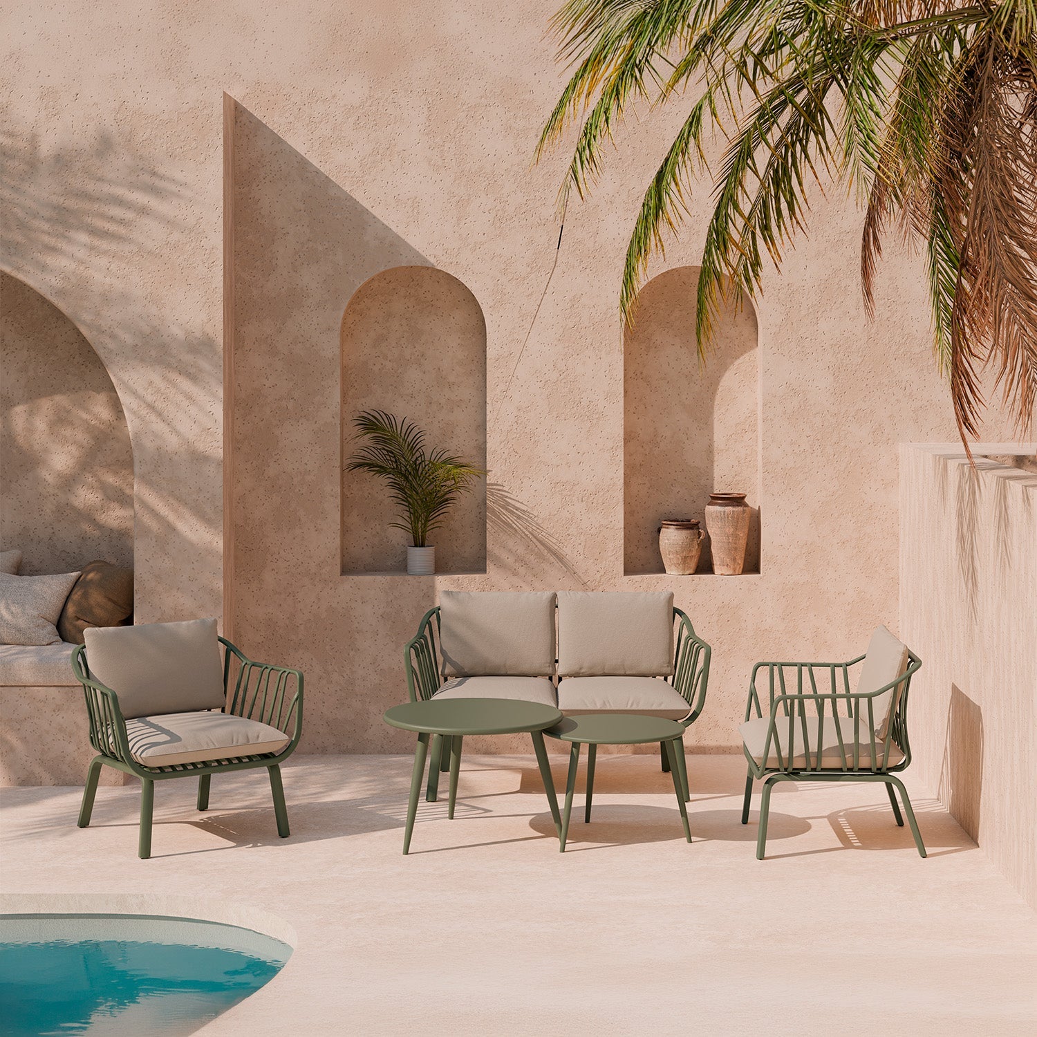 MIKONOS garden lounge set – sofa, 2 armchairs and coffee table