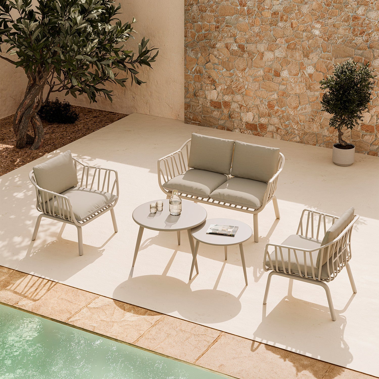 MIKONOS garden lounge set – sofa, 2 armchairs and coffee table