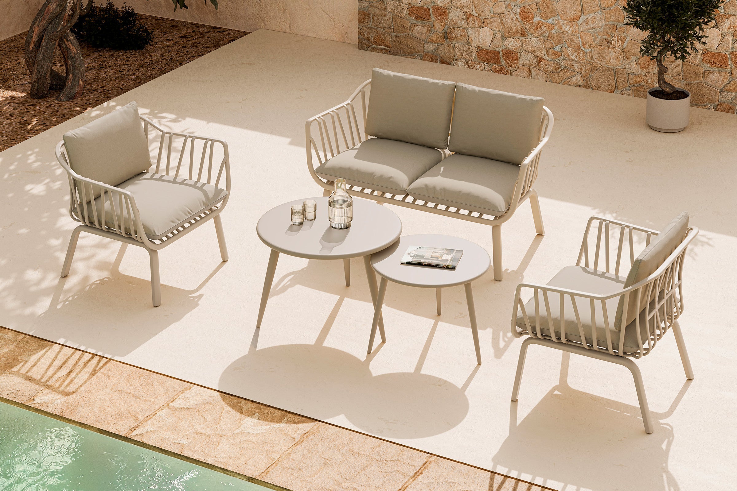 MIKONOS garden lounge set – sofa, 2 armchairs and coffee table